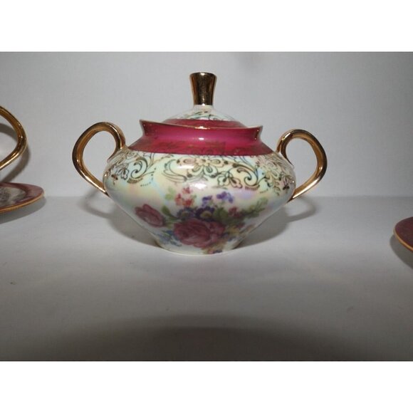 Porzellanmalerei Parbus Demitasse Set for Two - 8 Pieces Gold Trim Floral 1914 - Picture 7 of 11